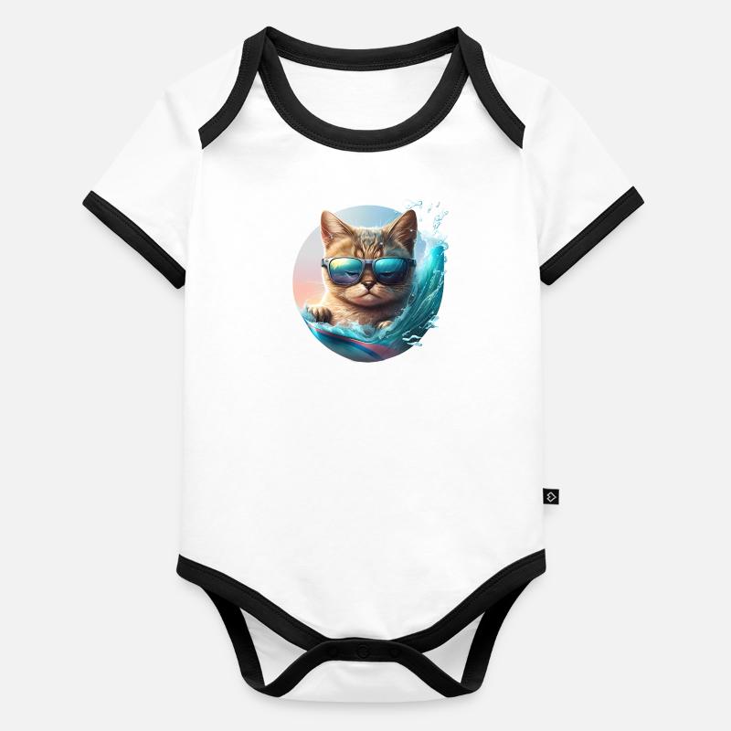 Surf Cat Baby Bio-Kurzarm-Kontrastbody