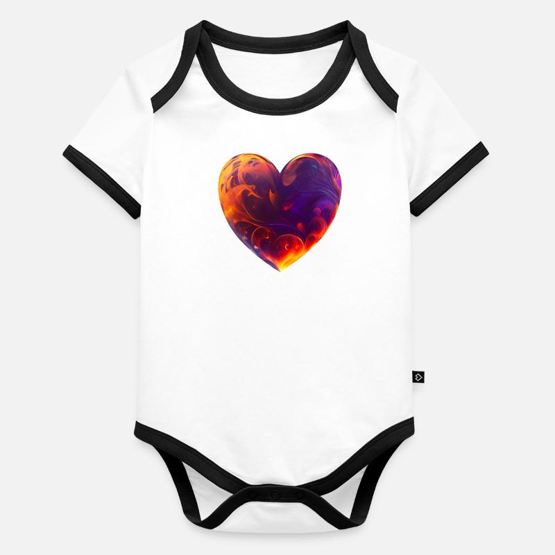 Buntes Herz mit Feuer Baby Bio-Kurzarm-Kontrastbody