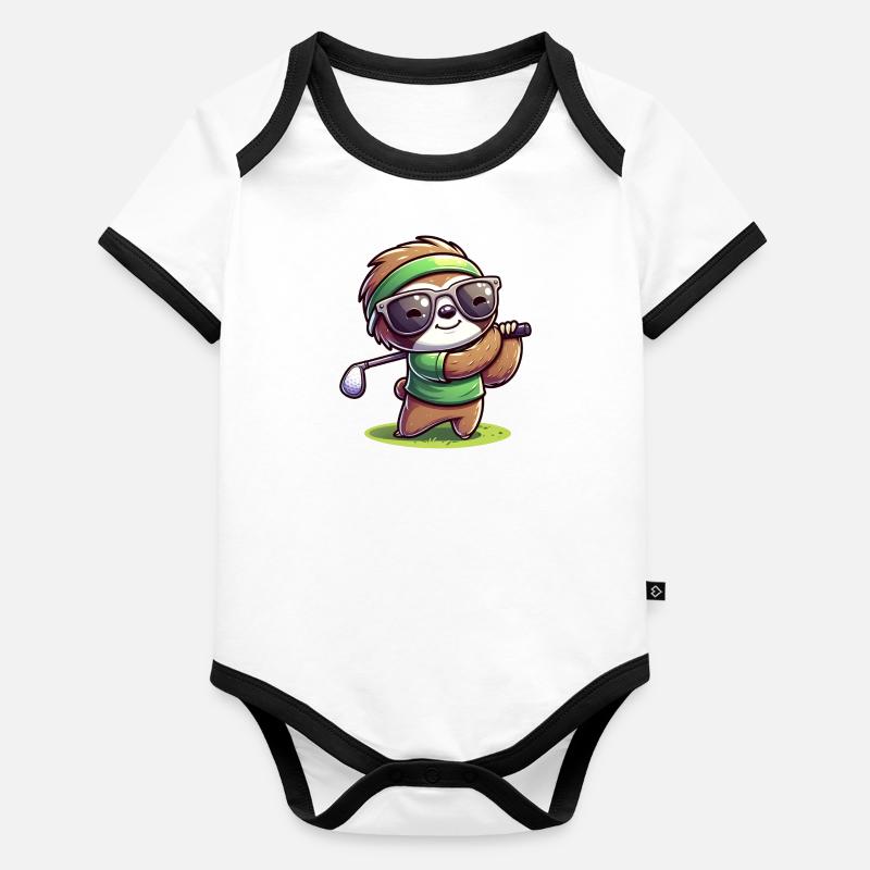 Sloth, Golfer, Golf Course, Dogs Organic Baby Contrasting Bodysuit