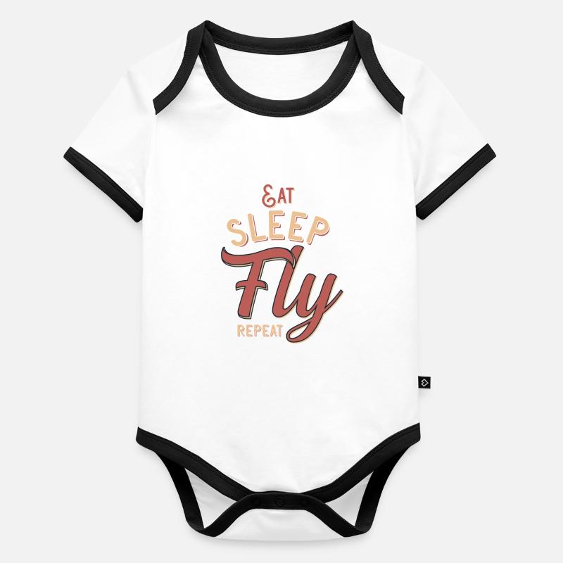 Eat sleep fly repeat Baby Bio-Kurzarm-Kontrastbody