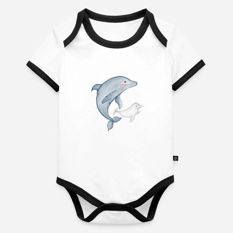 dauphins mignons avec bébé dauphin Body Bébé bio contrasté manches courtes