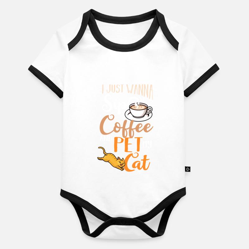 Cafetière Chat Machine Chaton Tasse Grains Body Bébé bio contrasté manches courtes