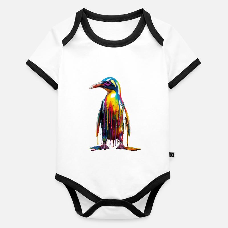 Pingouin arc-en-ciel Body Bébé bio contrasté manches courtes