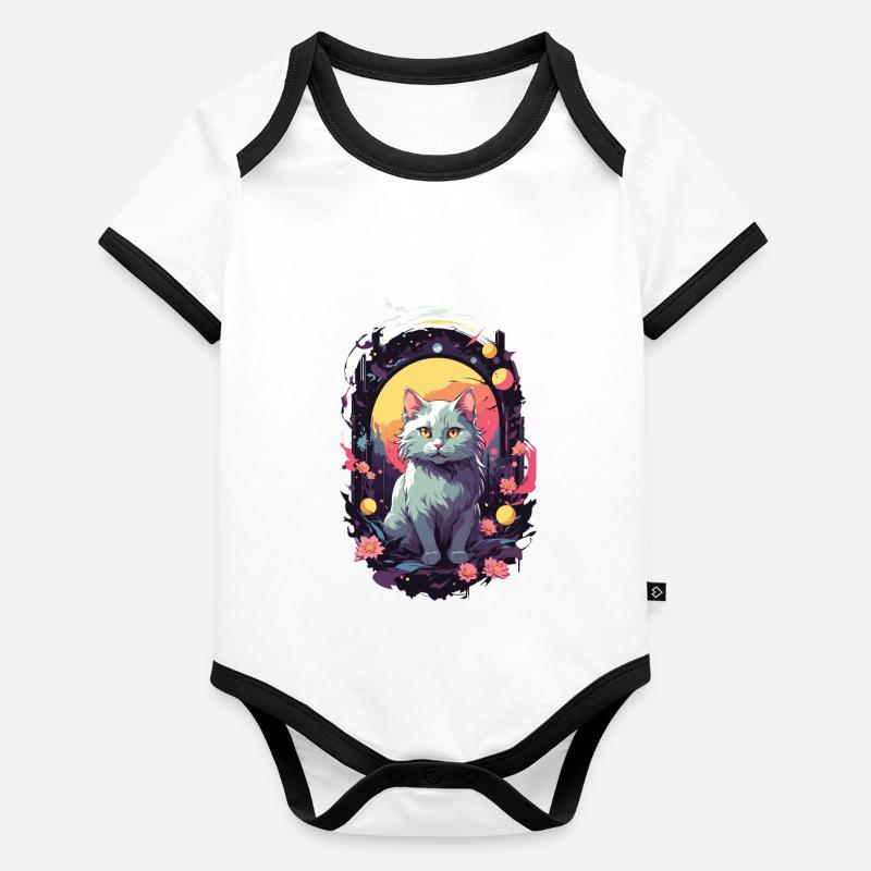 Gothic Katze Mystisches Katzenliebhaber Design Baby Bio-Kurzarm-Kontrastbody