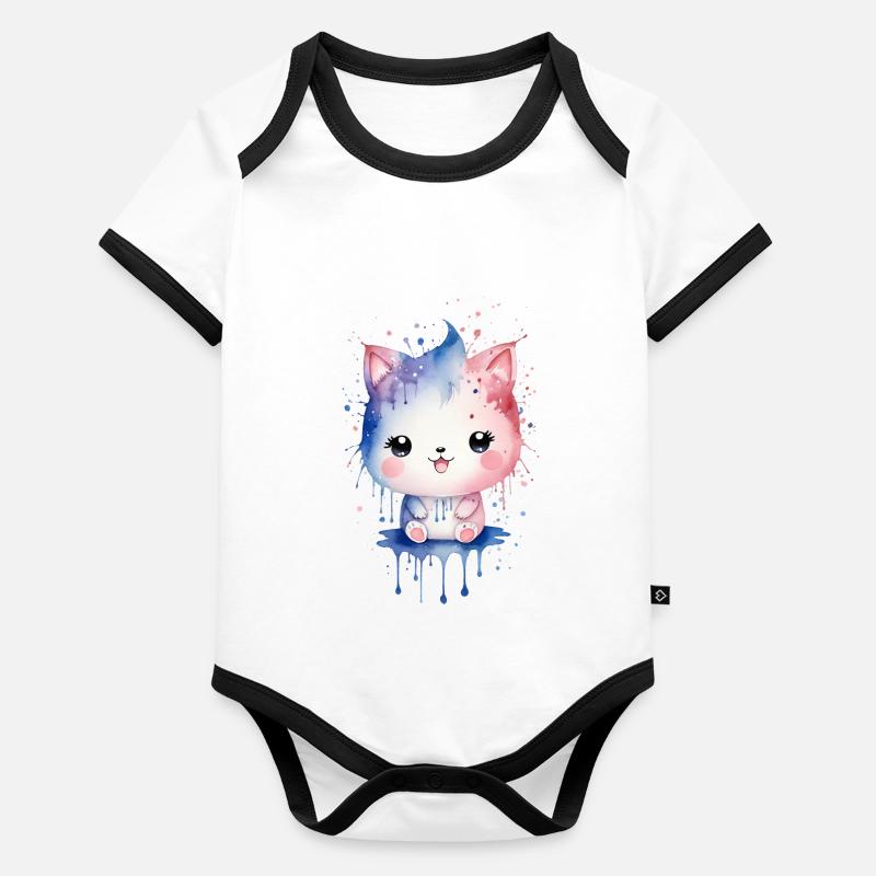 Cute watercolor kawaii kitten Organic Baby Contrasting Bodysuit