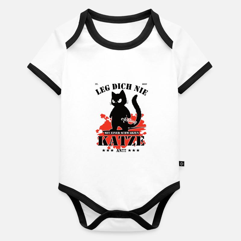 Ne plaisantez pas avec un chat noir ! Body Bébé bio contrasté manches courtes