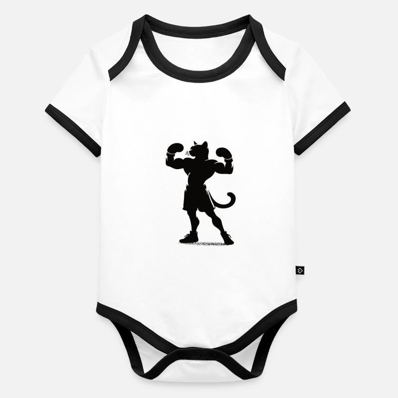 Boxe chat en style silhouette - Boxing Design Body Bébé bio contrasté manches courtes