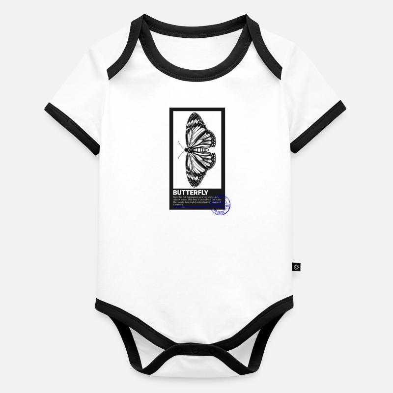 Timbre-poste papillon Body Bébé bio contrasté manches courtes