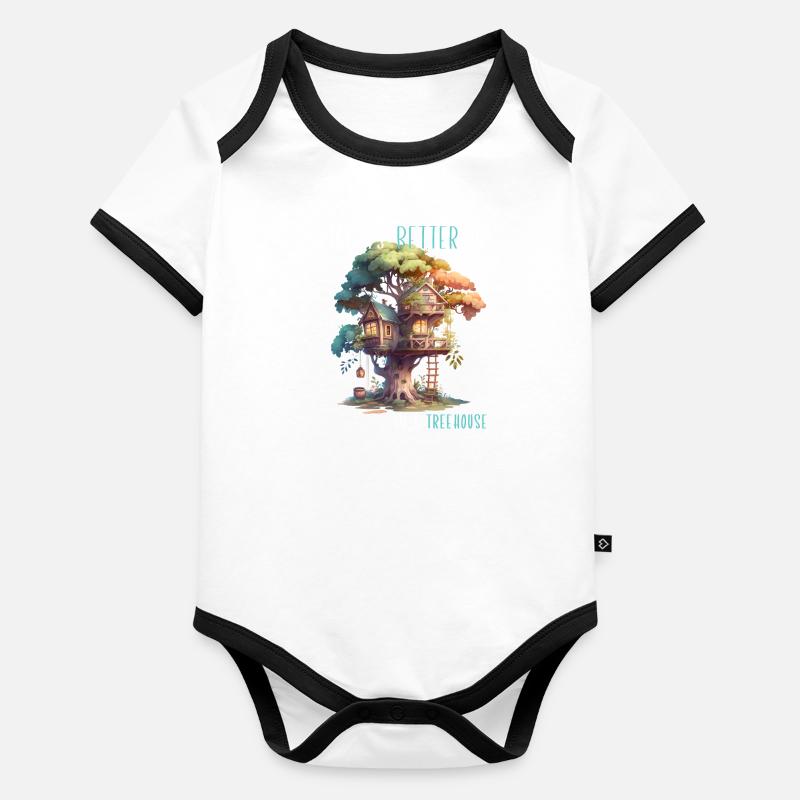 Constructeur de cabane dans les arbres - maison de jeu Body Bébé bio contrasté manches courtes
