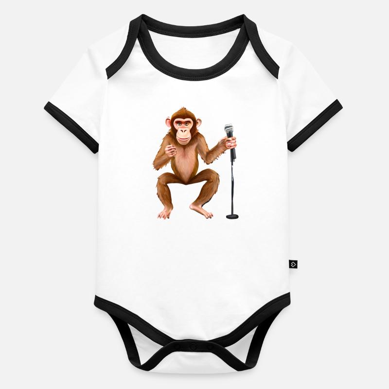 Singender Affe Baby Bio-Kurzarm-Kontrastbody