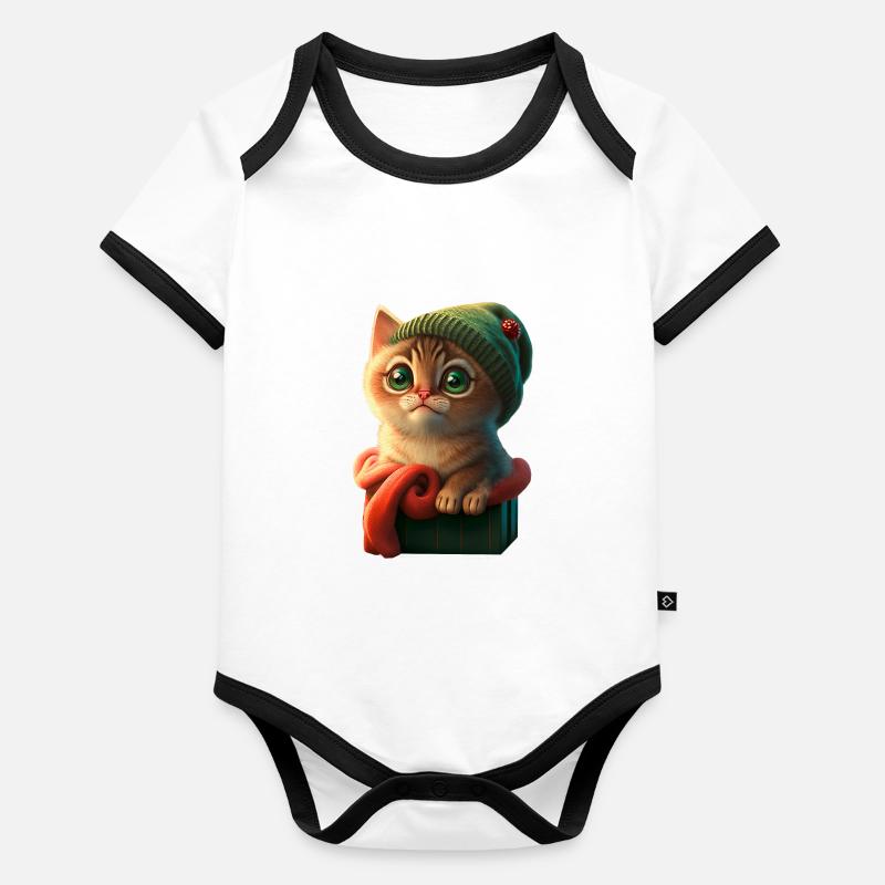 cozy kitten with knitted hat in a box Organic Baby Contrasting Bodysuit