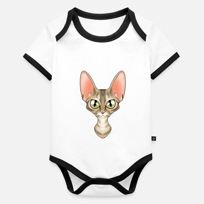 Cat Lover I Cat Face I Devon Rex Cat Body Bébé bio contrasté manches courtes