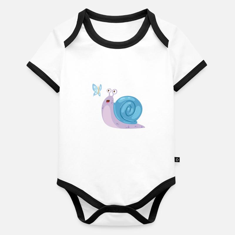 Escargot avec papillon Body Bébé bio contrasté manches courtes