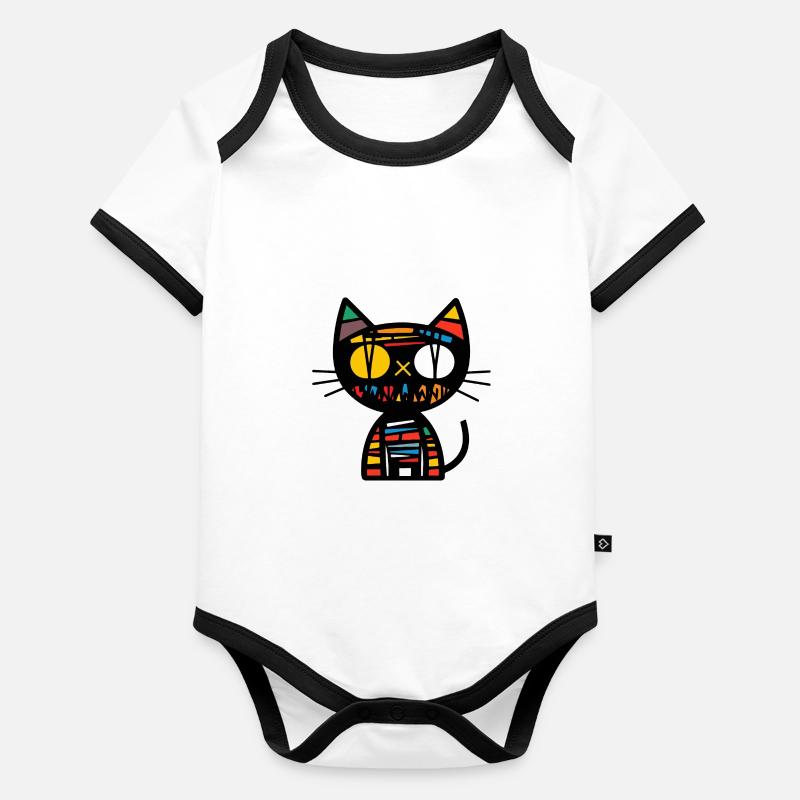 Chat Halloween Bande dessinée Drôle Body Bébé bio contrasté manches courtes