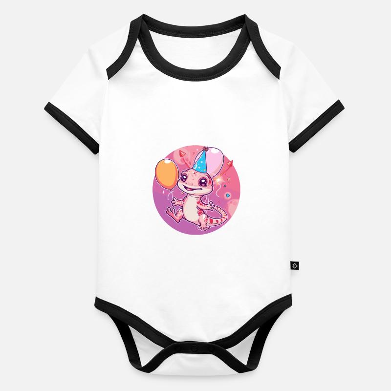 Echse Geburtstag Comic Baby Bio-Kurzarm-Kontrastbody