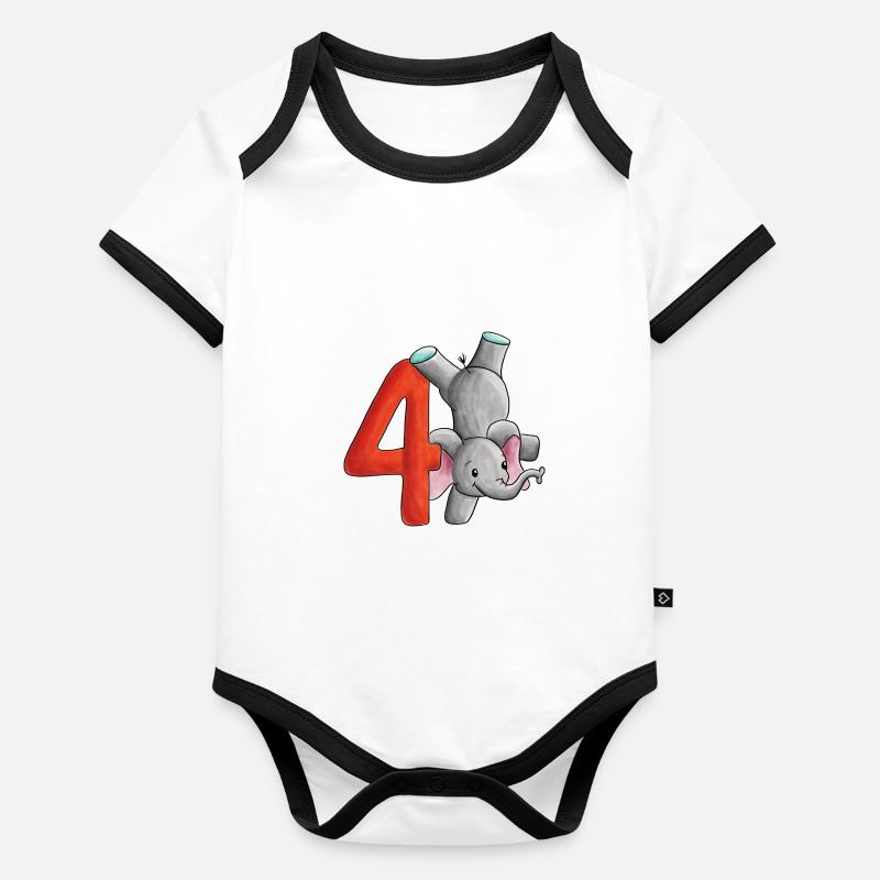 4e anniversaire éléphant Body Bébé bio contrasté manches courtes