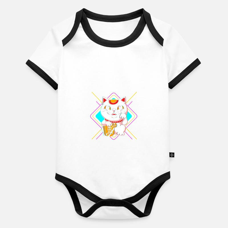 Maneki Neko Japan Glücksbringer Baby Bio-Kurzarm-Kontrastbody