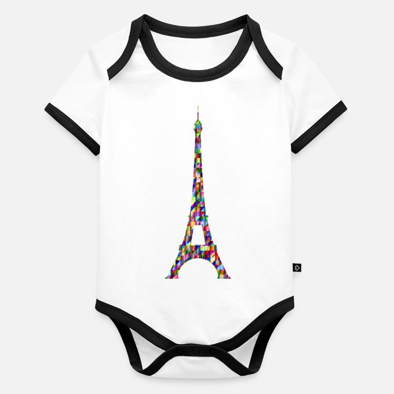 Arc-en-ciel de la Tour Eiffel Body Bébé bio contrasté manches courtes