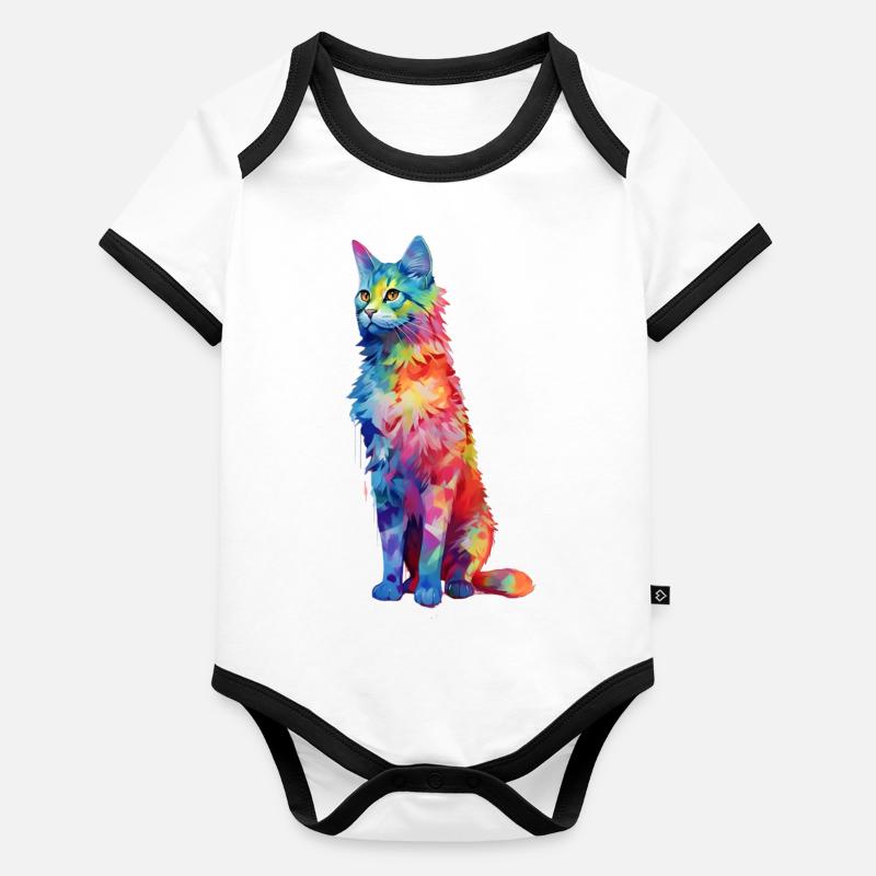 Beau chat coloré dans un motif de couleur différent Body Bébé bio contrasté manches courtes