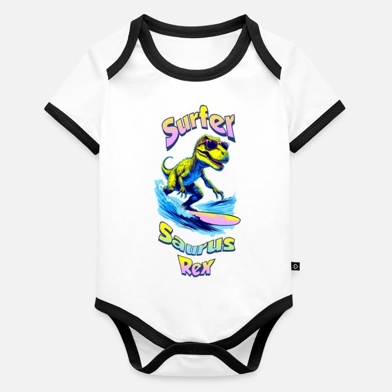 T-Rex en vacances 🏄 Body Bébé bio contrasté manches courtes