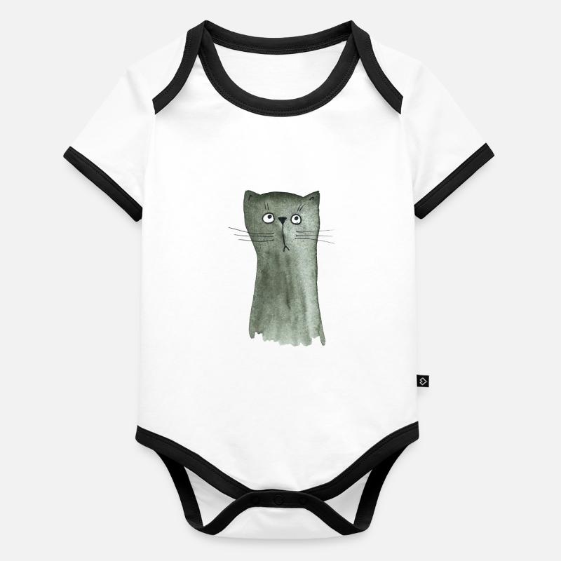 Chaton gris Body Bébé bio contrasté manches courtes