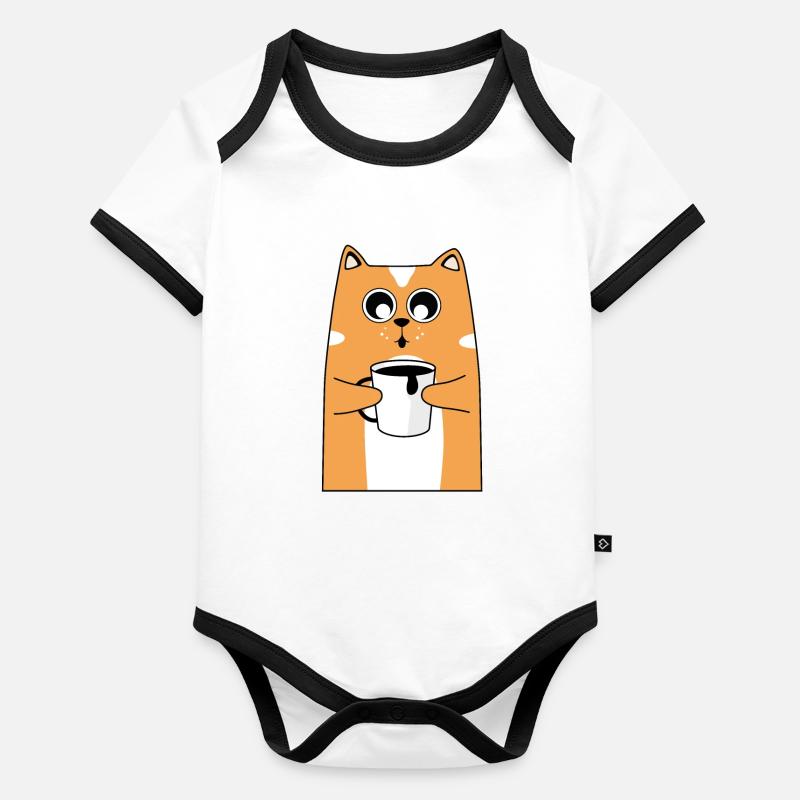 Cat Coffee Design Body Bébé bio contrasté manches courtes