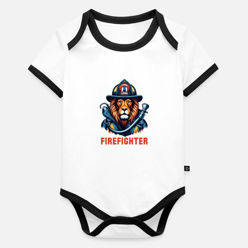 Cadeau Lion pompier Body Bébé bio contrasté manches courtes