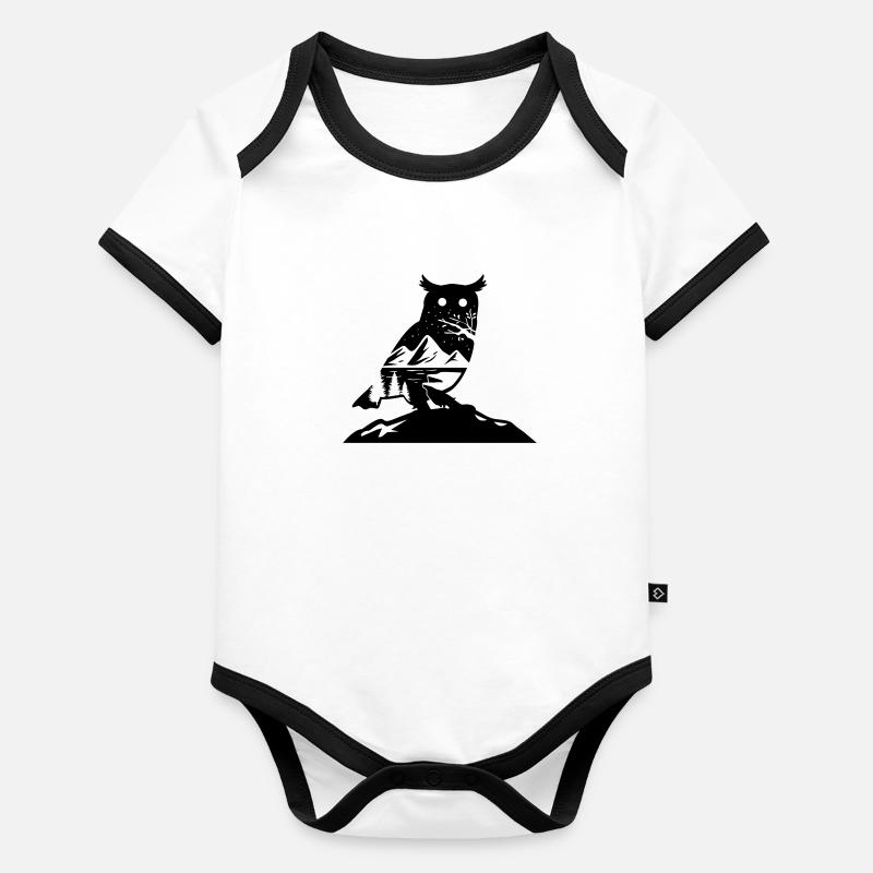 EULEN EULE VOGEL VÖGEL NATUR WALD WÄLDER MOTIV Baby Bio-Kurzarm-Kontrastbody
