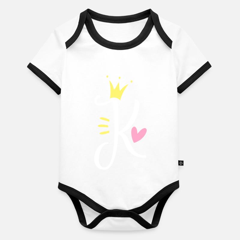 Lettre K Lettre initiale Couronne Body Bébé bio contrasté manches courtes