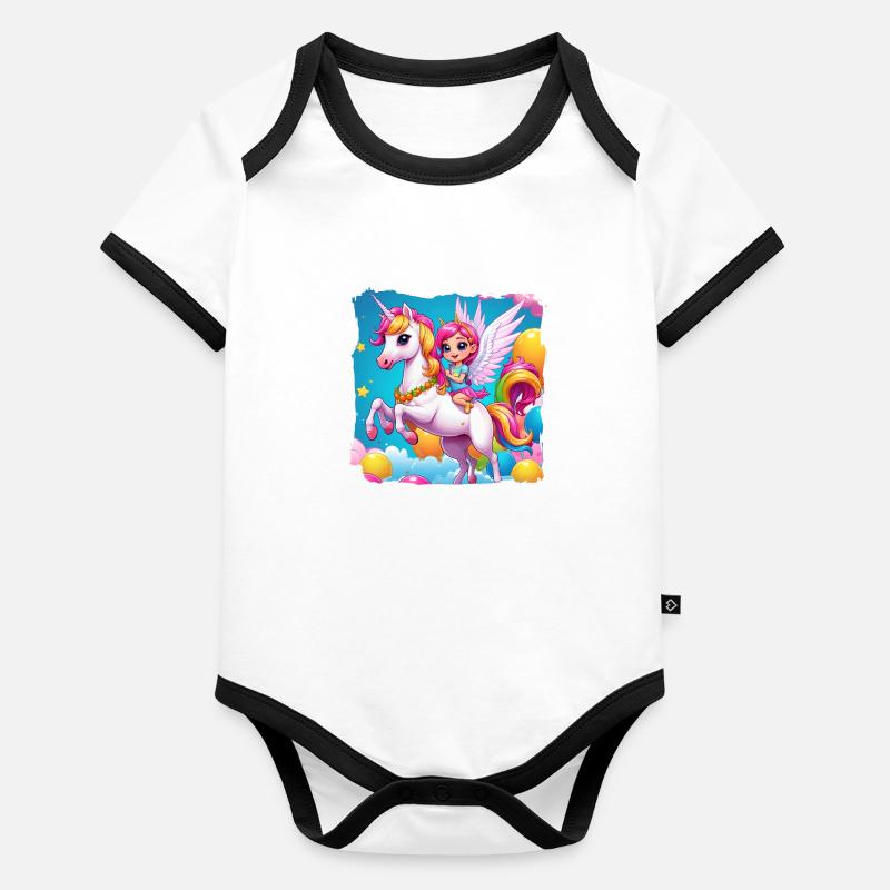 Einhorn mit Mädchen Baby Bio-Kurzarm-Kontrastbody