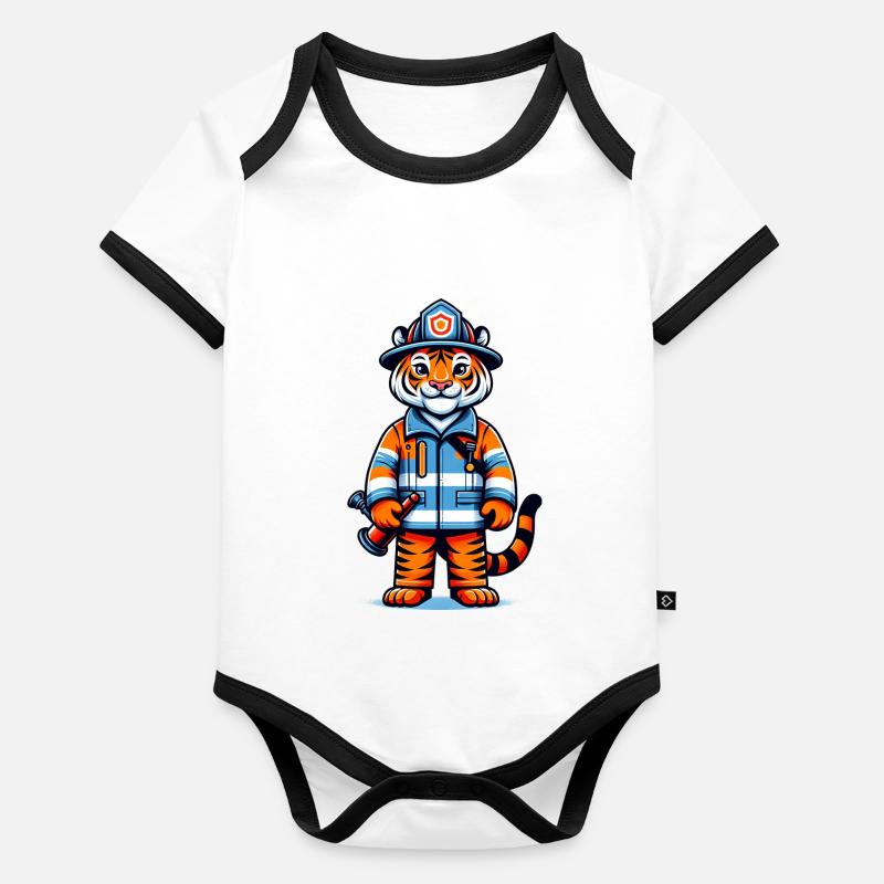 Cute Tiger Firefighter Baby Bio-Kurzarm-Kontrastbody