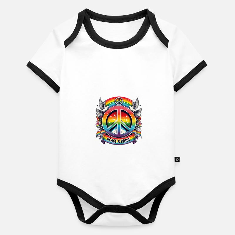 Mois de la fierté LGBT Peace and Pride Design Body Bébé bio contrasté manches courtes