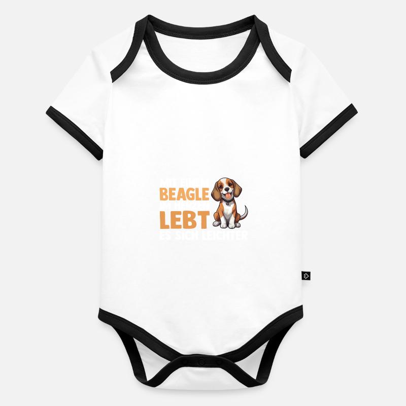 Chien Beagle Body Bébé bio contrasté manches courtes