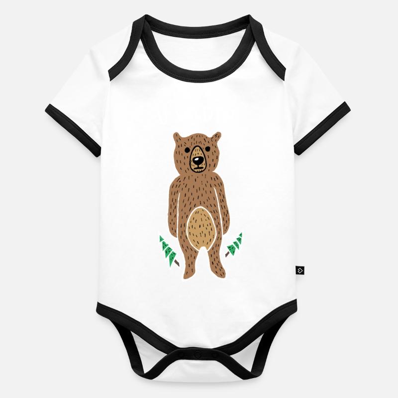 U Wildin' Bear (Weiß) Baby Bio-Kurzarm-Kontrastbody