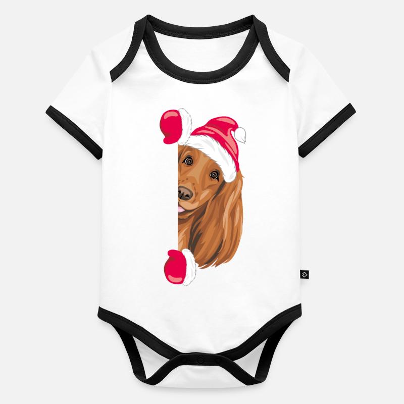 Coup d’œil drôle Santa Cocker Spaniel chien Body Bébé bio contrasté manches courtes