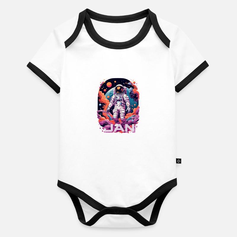 JAN - Beau prénom de garçon avec astronaute cool Body Bébé bio contrasté manches courtes
