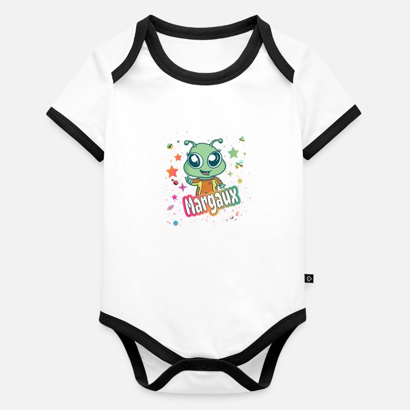 MARGAUX - Schöner Mädchen Name mit süßem Alien Baby Bio-Kurzarm-Kontrastbody