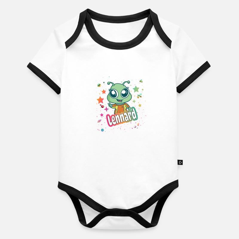 LENNARD - Beautiful boy name with cute alien Organic Baby Contrasting Bodysuit