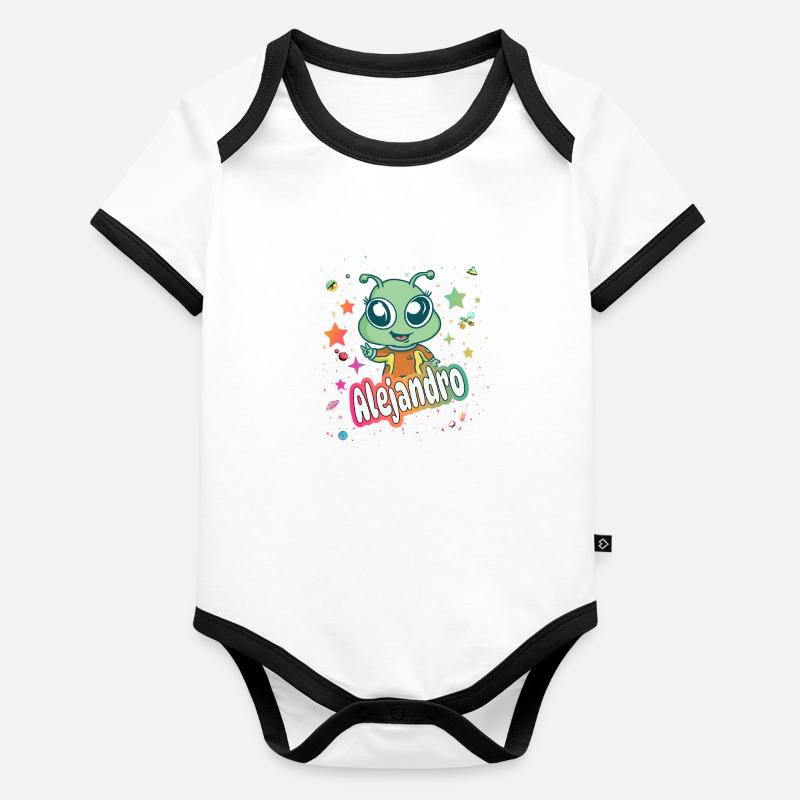 ALEJANDRO - Beau nom de garçon avec extraterrestre mignon Body Bébé bio contrasté manches courtes