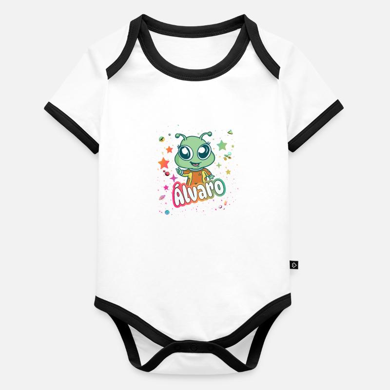 ÁLVARO - Beau nom de garçon avec extraterrestre mignon Body Bébé bio contrasté manches courtes