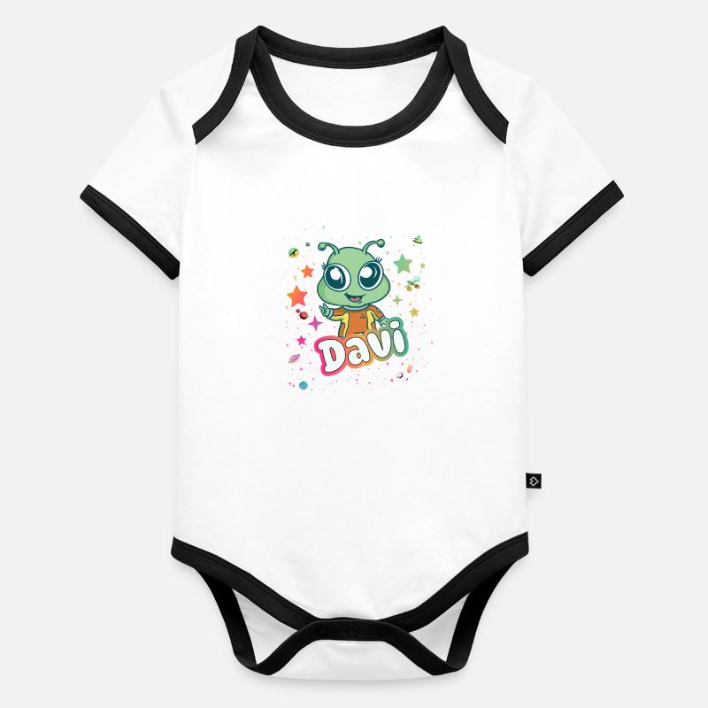 DAVI - Beautiful boy name with cute alien Organic Baby Contrasting Bodysuit