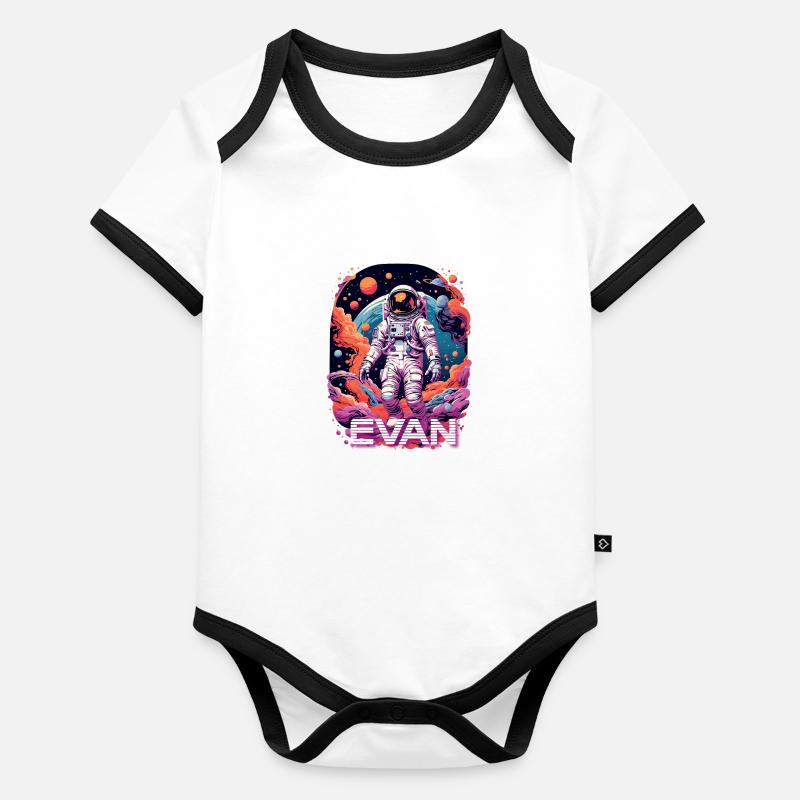 EVAN - Beautiful boy name with cool astronaut Organic Baby Contrasting Bodysuit