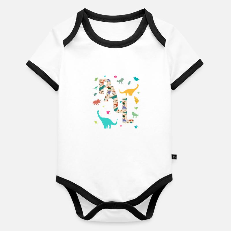PAUL - Beautiful boy name with dinosaur Organic Baby Contrasting Bodysuit