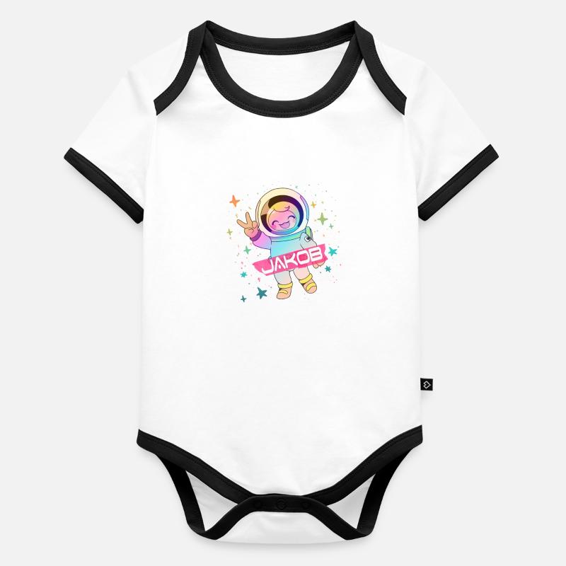 JAKOB - Beau nom de garçon avec astronaute mignon Body Bébé bio contrasté manches courtes