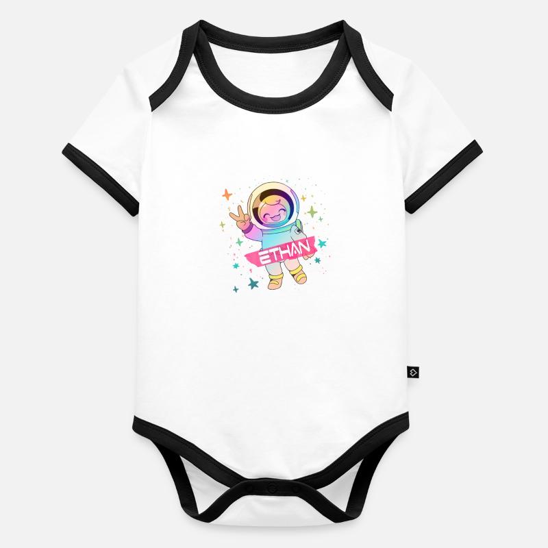 ETHAN - Beau nom de garçon avec astronaute mignon Body Bébé bio contrasté manches courtes