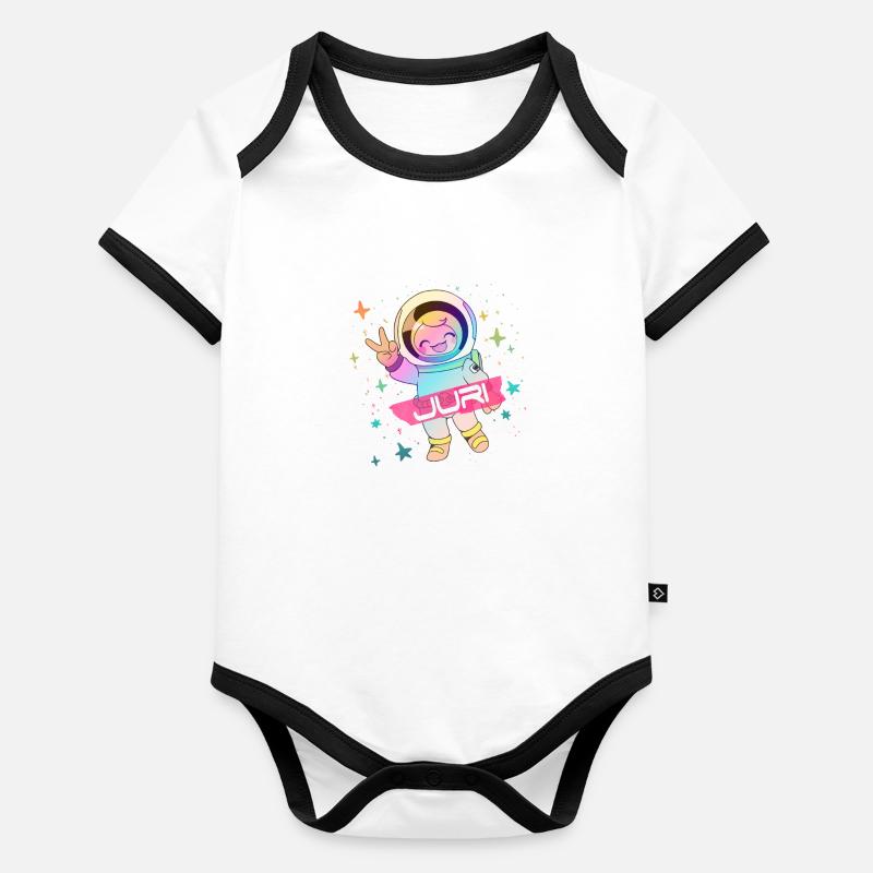 JURI - Schöner Jungen Name mit süßem Astronaut Baby Bio-Kurzarm-Kontrastbody