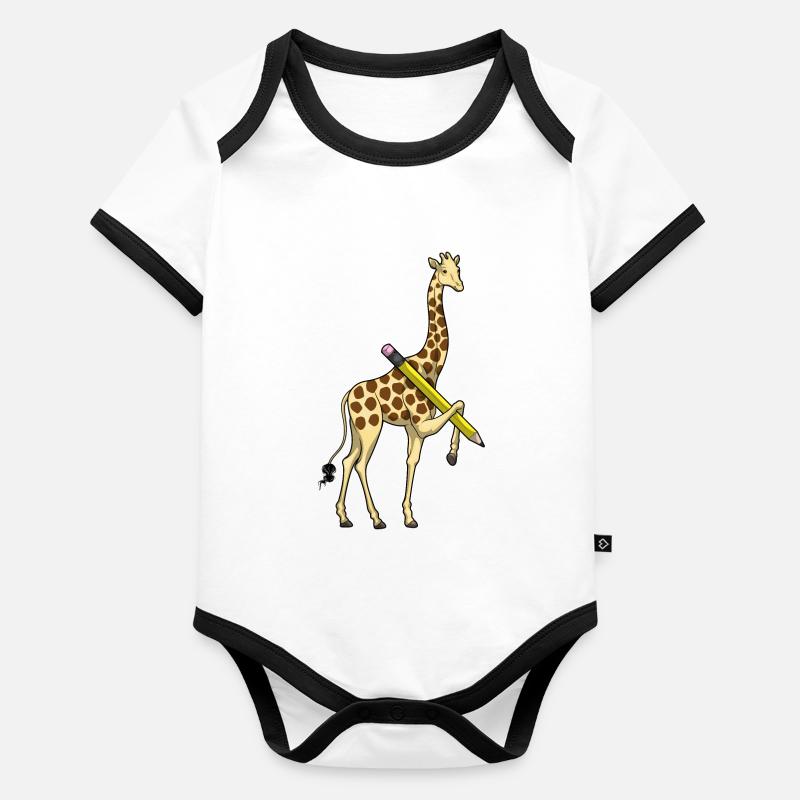 Giraffe Schüler Bleistift Baby Bio-Kurzarm-Kontrastbody