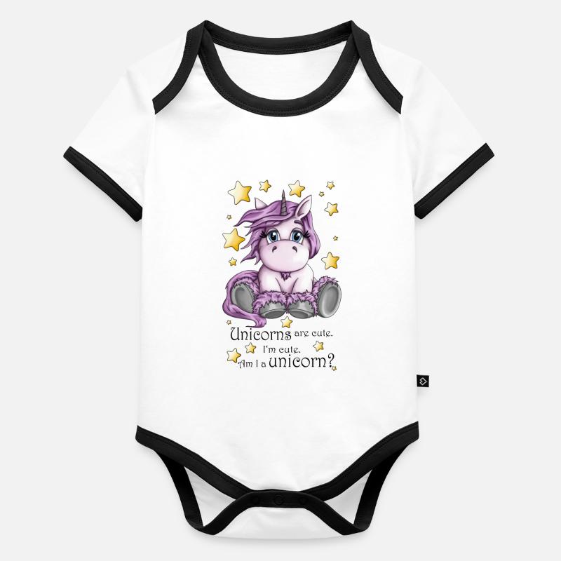Knuffiges Einhorn Sternenhimmel Illustration Motiv Baby Bio-Kurzarm-Kontrastbody