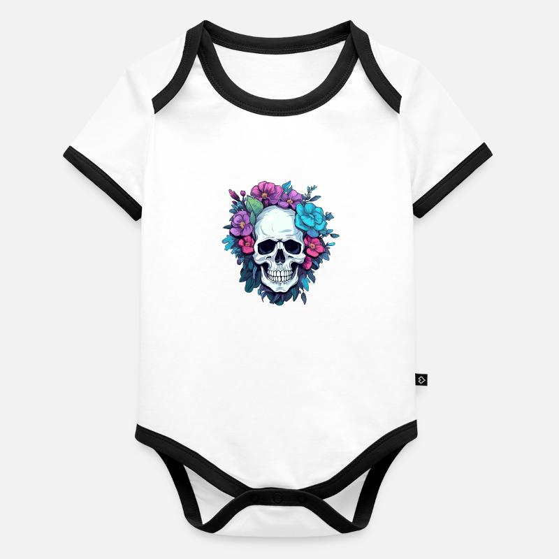 Crâne humain et fleurs 29 Body Bébé bio contrasté manches courtes