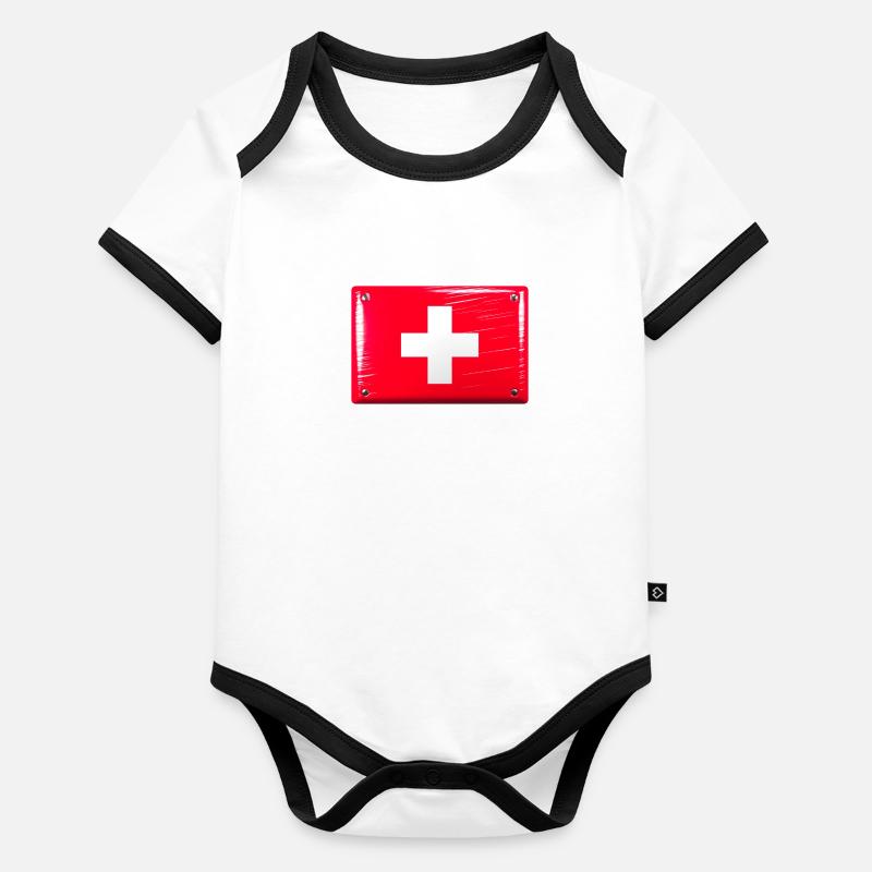 Drapeau de la Suisse Drapeau Étain Signe Look Body Bébé bio contrasté manches courtes